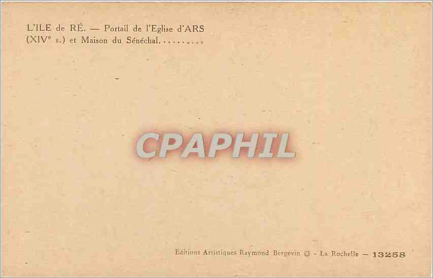 CPA I'le de Re Portail de l'Eglise d'Ars et Maison du Senechal  — Back