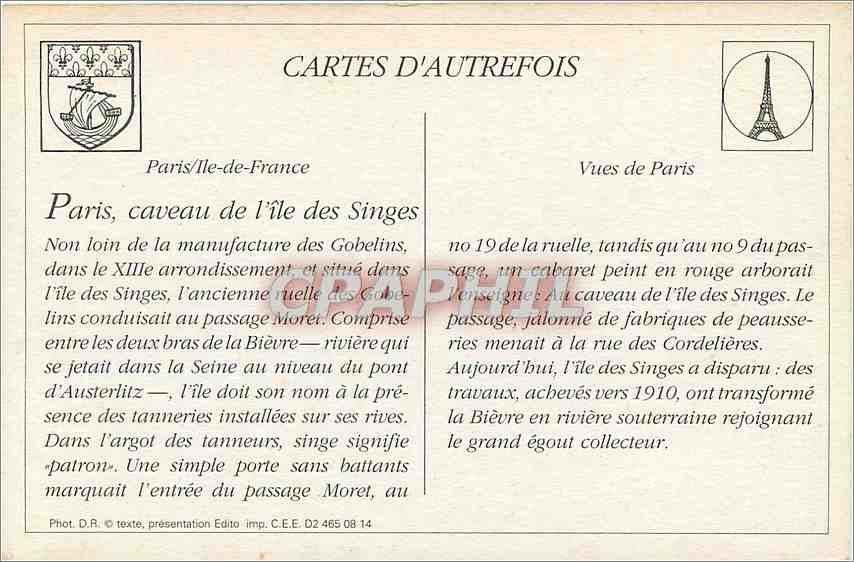 REPRO Paris Ile de France La Celebre Cabaret du Caveau Ile des singes Passage Moret — Rückseite