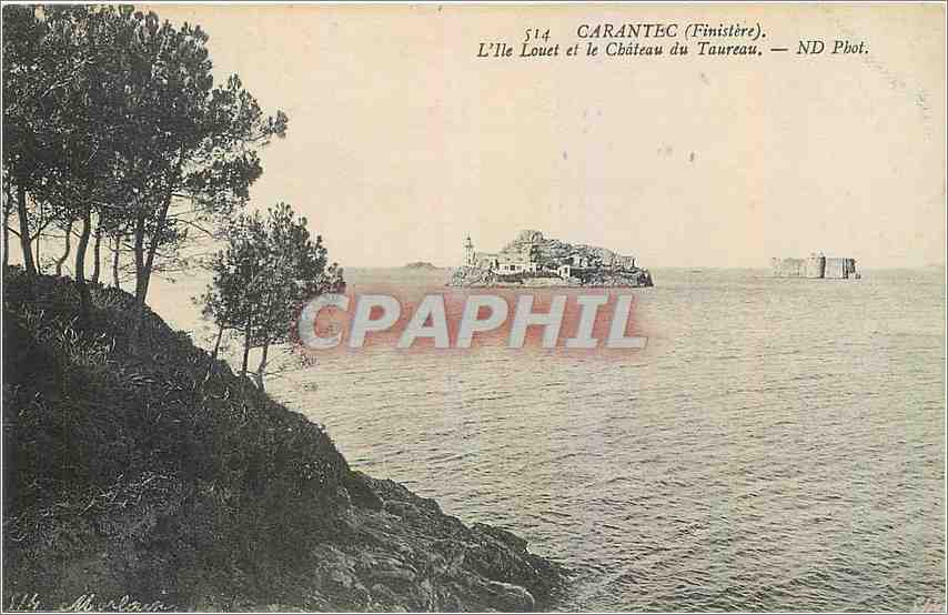 CPA Carantec Finistere L'lle Louiet et le Chateau du Taureau 