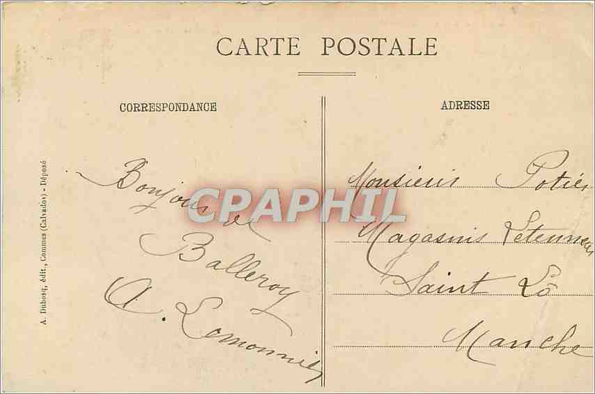 Châteaux du Calvados — Le Château et ses deux Pavillons — A. Bibbori, édit., Caen (Calvados) - Déposé — Verso