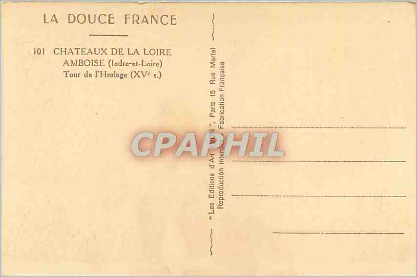 CPA Amboise Indre et Loire Tour de l'Horloge  — Rückseite