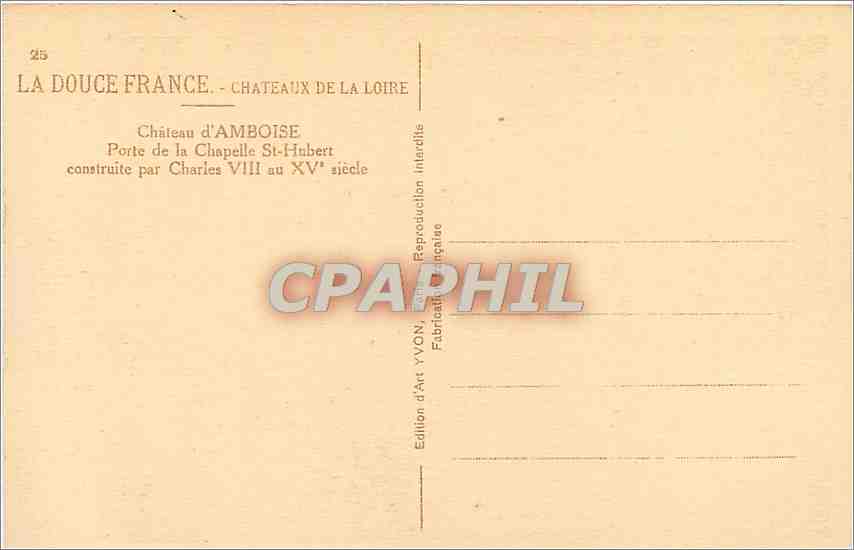 CPA Chateau d'Amboise Porte de la Chapelle St Hubert  — Rückseite