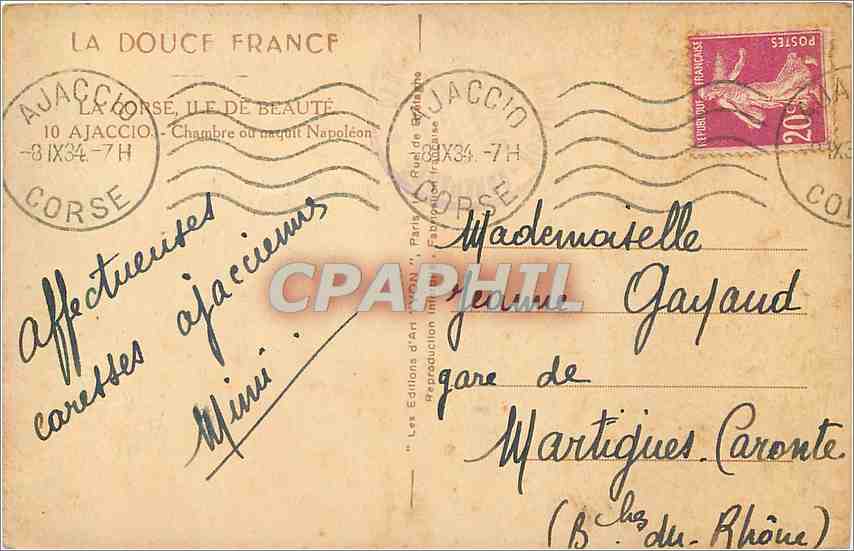 CPA La Corse Ile de Beaute Ajaccio Chambre ou naquit Napoleon  — Rückseite