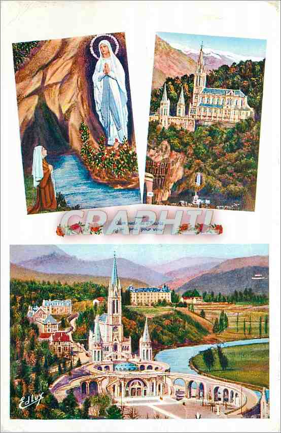 CPA Lourdes L'Apparition et la Basilique 