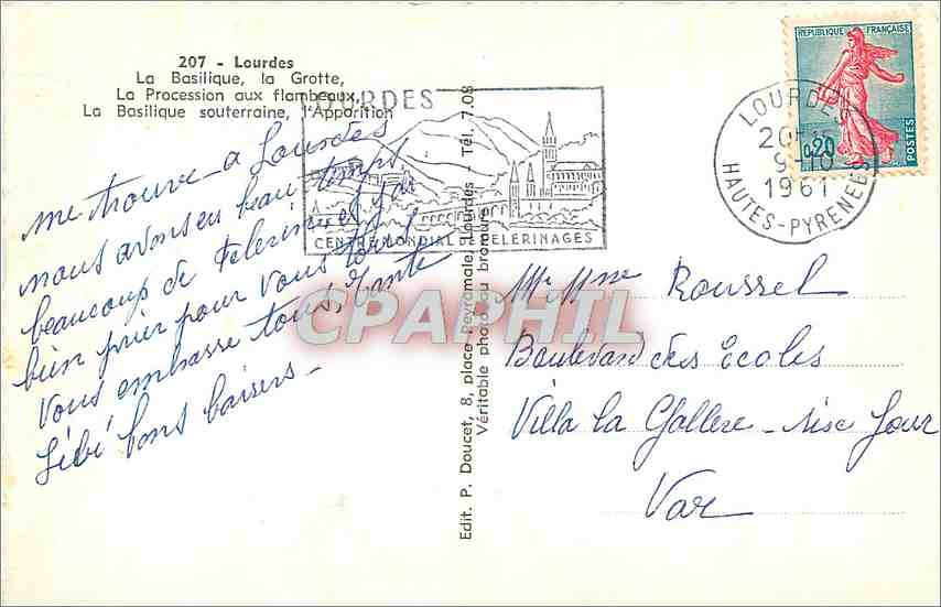 CPM Lourdes La Basilique la Grotte  — Verso