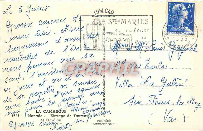 CPM La Camargue Manade Elevage de Taureaux et Gardian Folklore — Rückseite