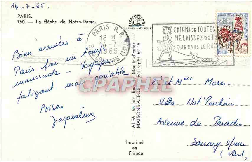 CPM Paris La fleche de Notre Dame  — Verso