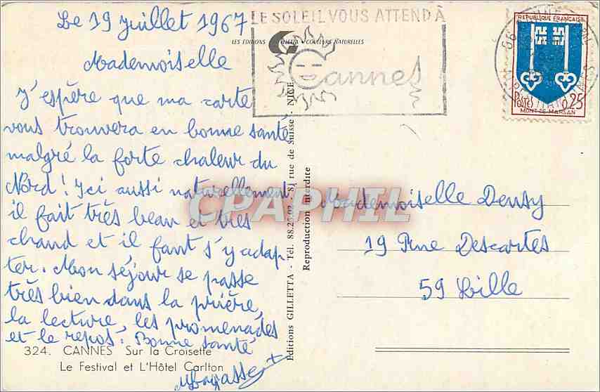 CPM Cannes Sur la Croisette Le Festival et l'Hotel Carlton  — Verso