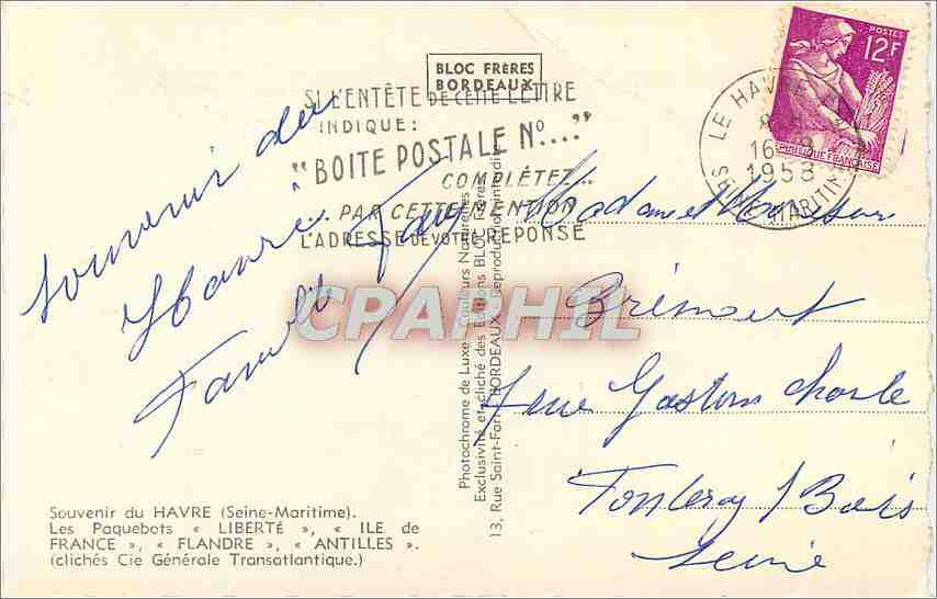 CPM Souvenir du Havre Seine Maritime Paquebots Liberte Ile de France Flandre Antilles  — Rückseite