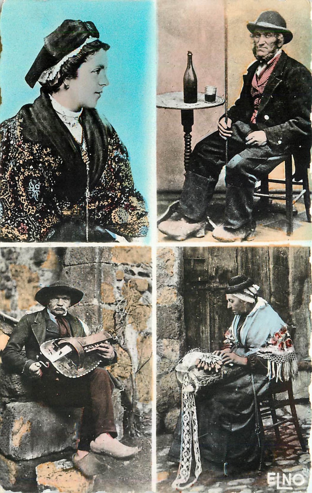 Types d'Auvergne et du Velay — Montagnard, Joueur de Vielle, Dentellière — Édition Marguerit Prémond