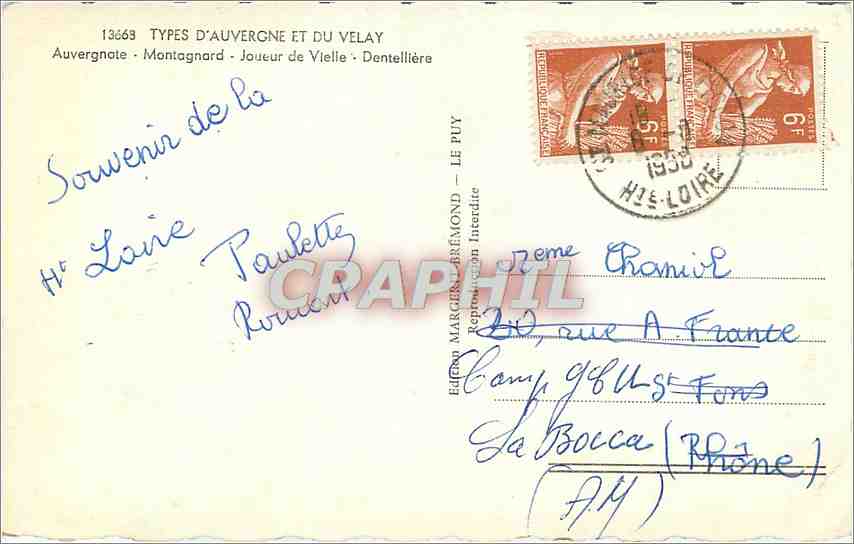 Types d'Auvergne et du Velay — Montagnard, Joueur de Vielle, Dentellière — Édition Marguerit Prémond — Achterkant