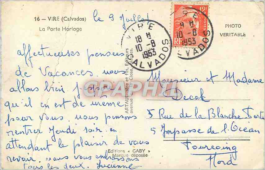 CPM Vire Calvados La Porte Horloge  — Rückseite