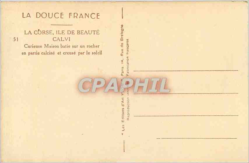 CPA Calvi vieille maison batie sur un rocher  — Rückseite