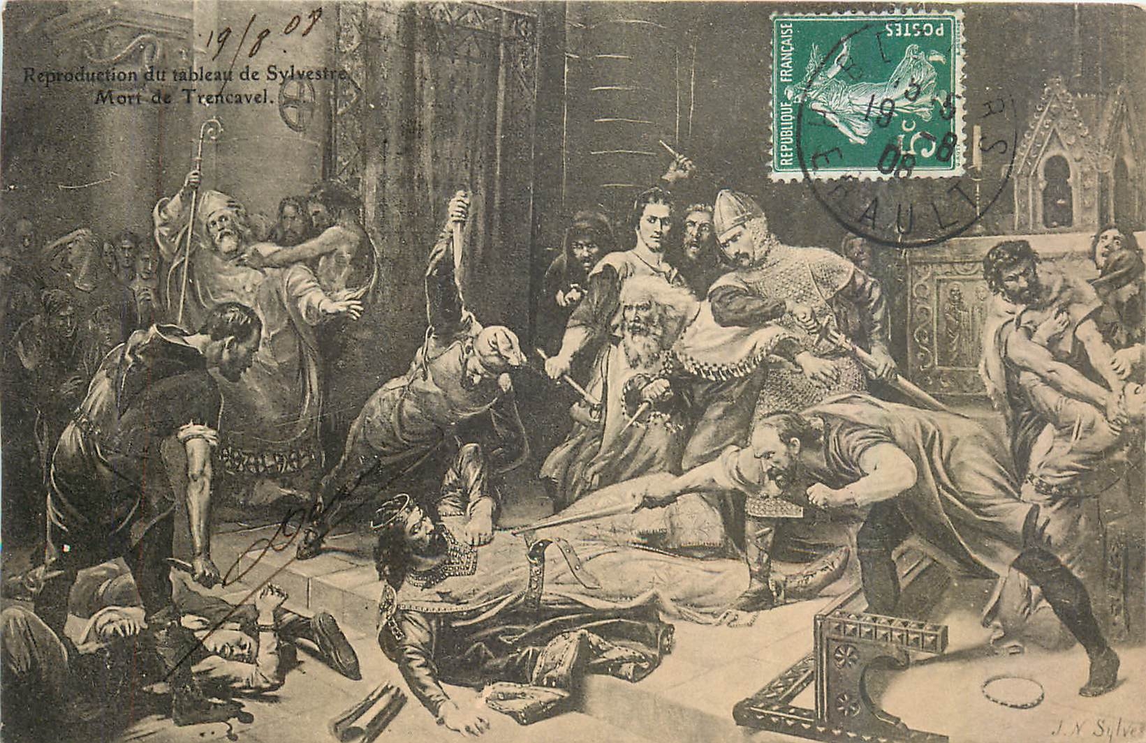 CPA Reproduction du tableau de Sylvestre Mort de Trencavel 