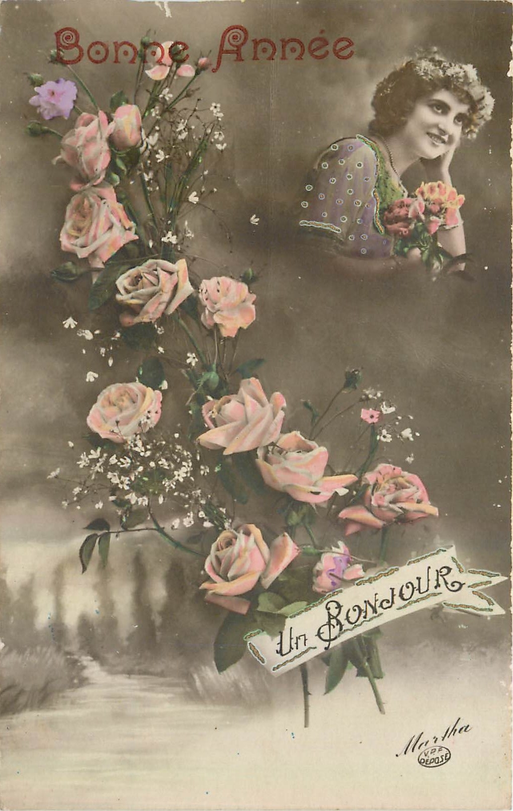CPA Bonne Annee FEmme
