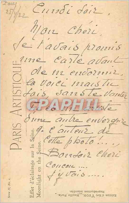 CPA Effet d'eclairanage sur la Seine Tour Eiffel Paris — Rückseite