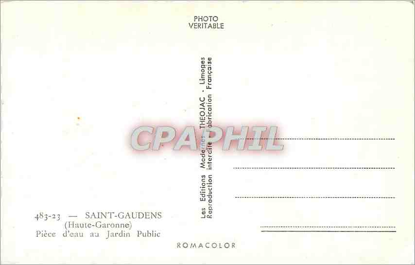 Saint-Gaudens — Pièce d'eau au Jardin Public — Les Editions Modernes Théoyjac — Rückseite