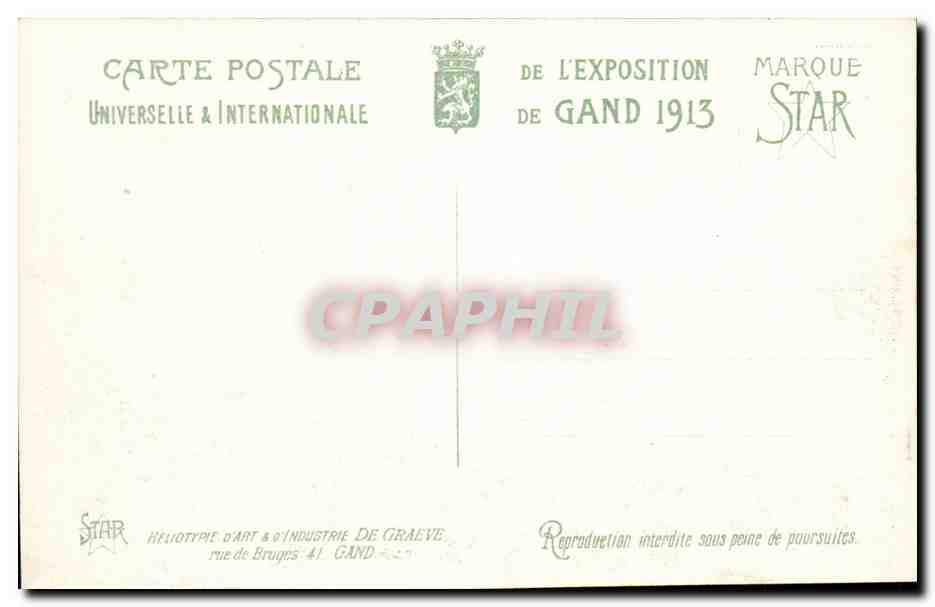 Exposition Universelle de Gand - 1913 — La Section Anglaise et la Fontaine Monumentale — Éditeur STAR, n° 42 — Verso
