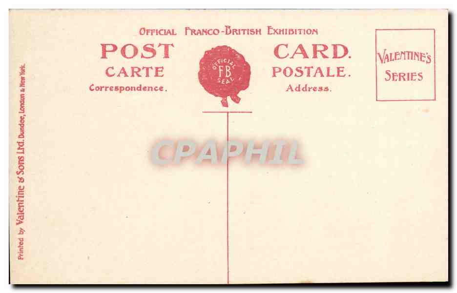 Court of Honour, Franco-British Exhibition, London — 1908 — Valentine's Series, Dundee & Sons Ltd. — Verso