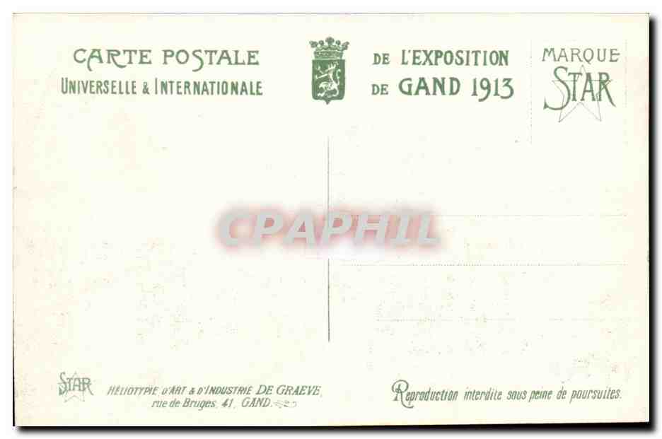 Exposición Universal de Gante - 1913. El Pabellón de la Ciudad de Bruselas — editor STAR — Reverso