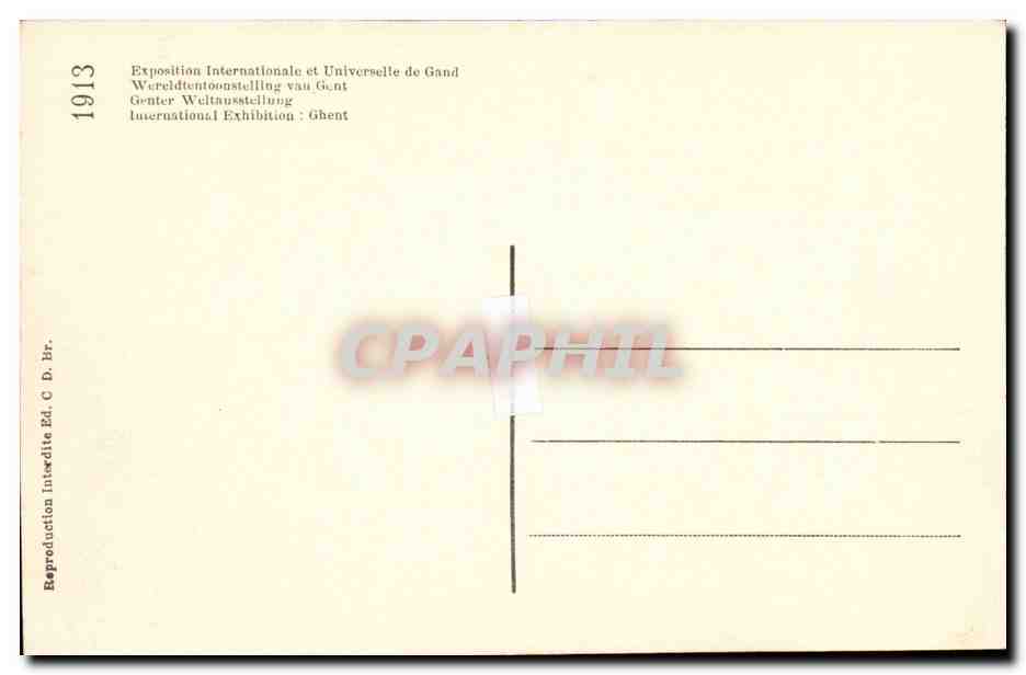 Palacio de las Bellas Artes — Exposición Internacional y Universal de Gand 1913 — C.D. Br. editor — Reverso