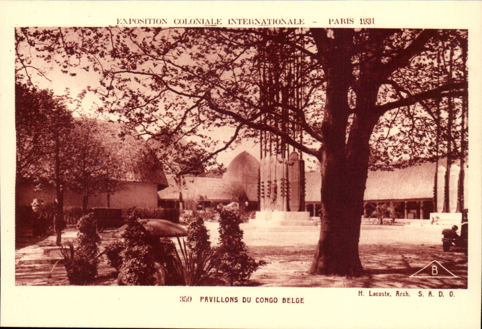Pabellones del Congo Belga — Exposición Colonial Internacional — París 1931 — H. Lacoste, Arq. S.A.D.G.