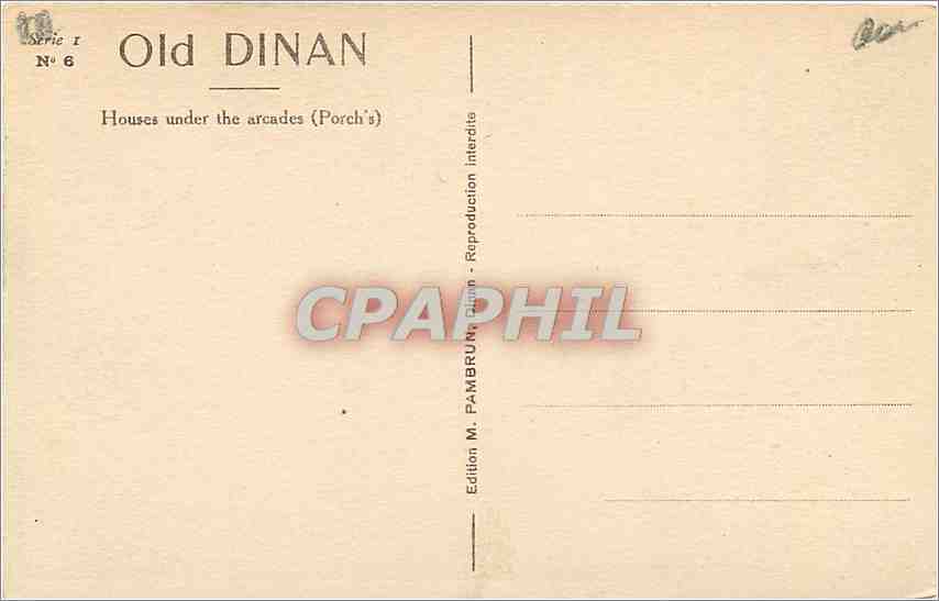 Dinan - Maisons des Porches — Série I, N° 6, édition M. PAMBRUN, Dinan — Rückseite
