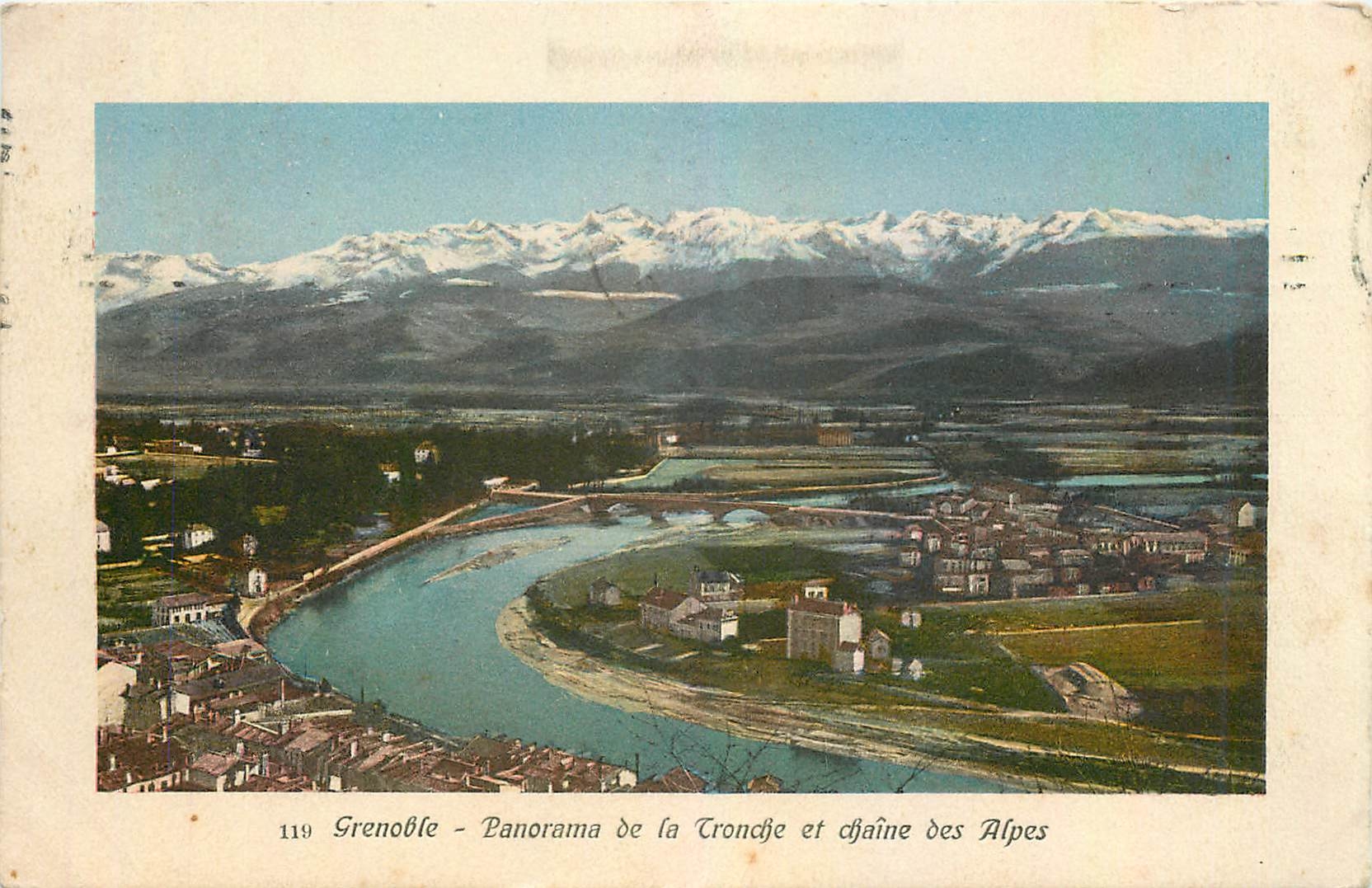Grenoble - Panorama de la Tronche et chaîne des Alpes — Éditeur : Papeterie des Alpes, Eug. Robert, Grenoble, n° 119