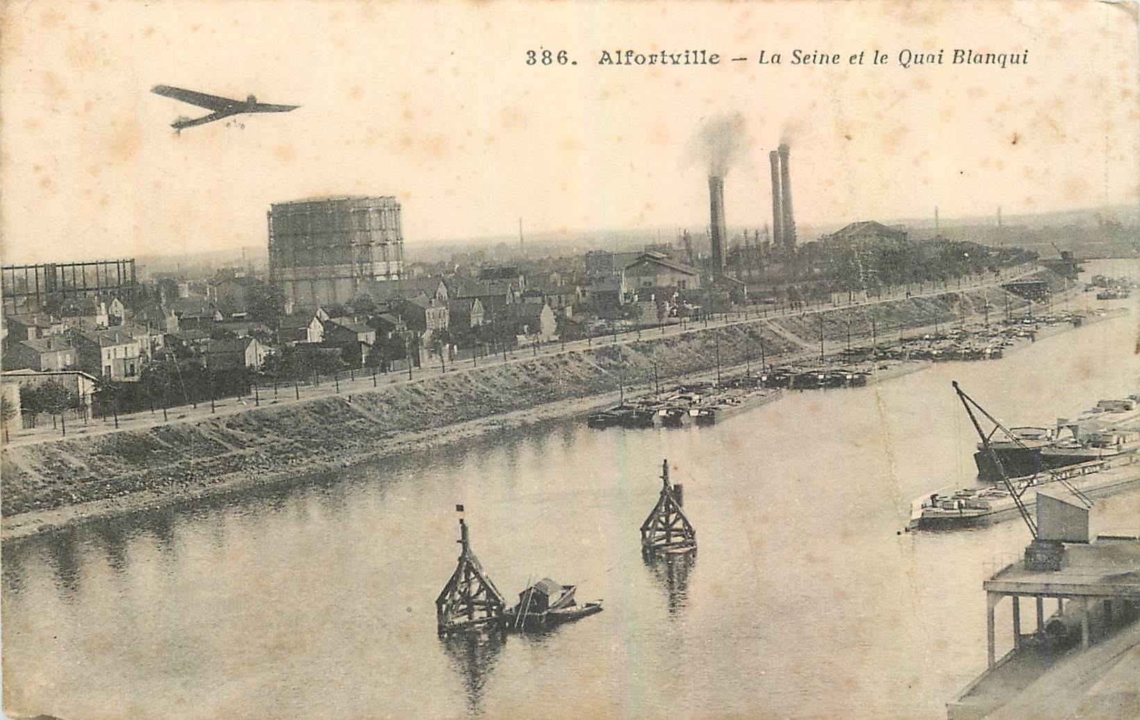CPA Alfortville La Seine et le Quai Blanqui Avion Aviation