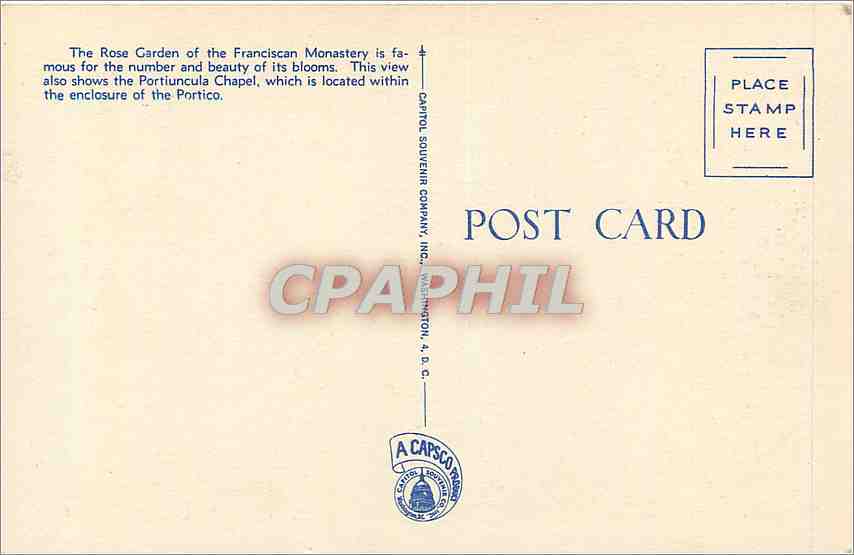 CPA The Rose Garden showing Portiuncula Chapel Washington DC  — Back