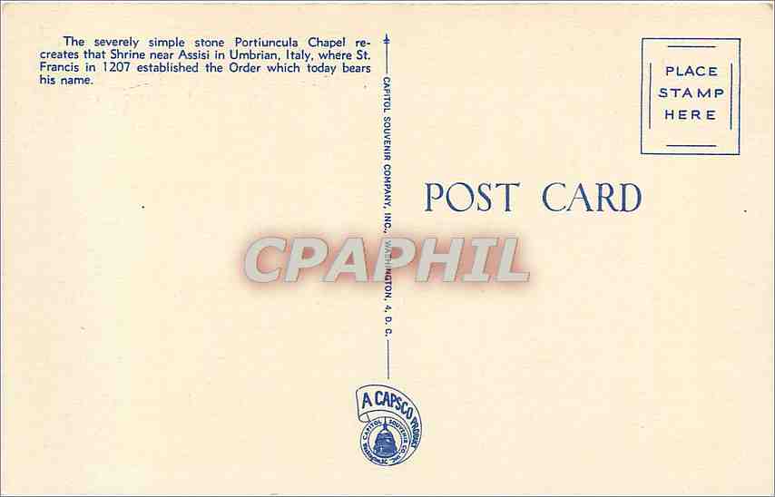 CPA The Portiuncula Chapel Franciscan Monastery Washington DC  — Back