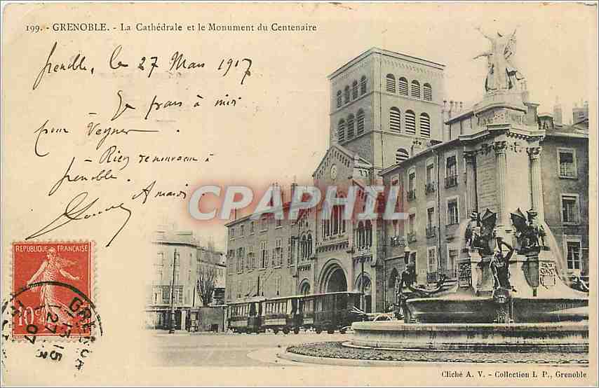 Grenoble - La Cathédrale et le Monument du Centenaire — Cliché A. - Collection L. P., Grenoble