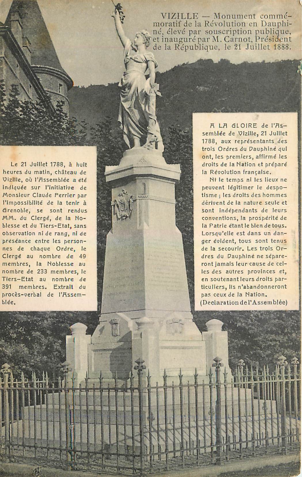 Vizille — Monument commémoratif de la Révolution en Dauphiné — éditeur inconnu, n° de série non visible
