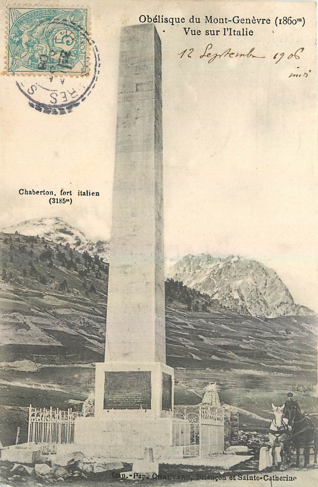 CPA Obelisque du Mont Geneve Vue sur l'Italie 