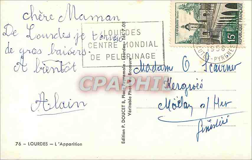 L'Apparition — Lourdes — Édition P. Doucet — Verso