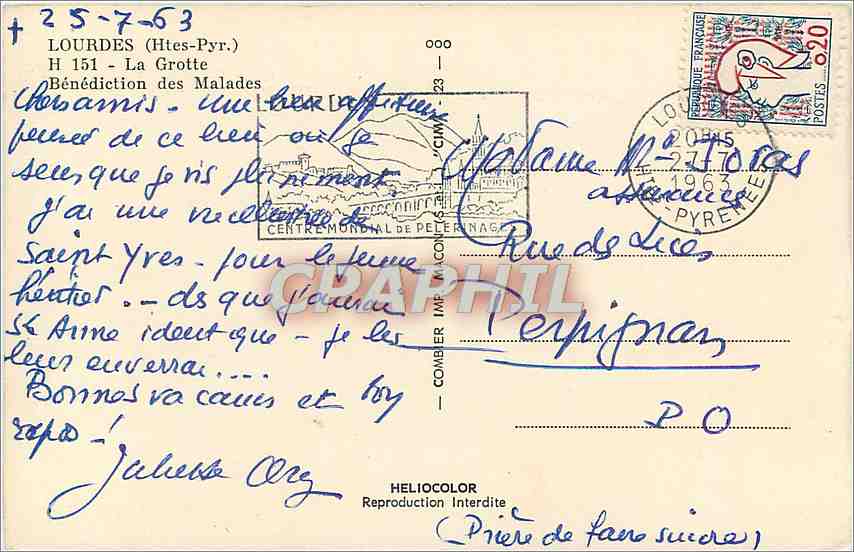 CPM Lourdes Htes Pyr La Grotte Benediction des Malades  — Verso