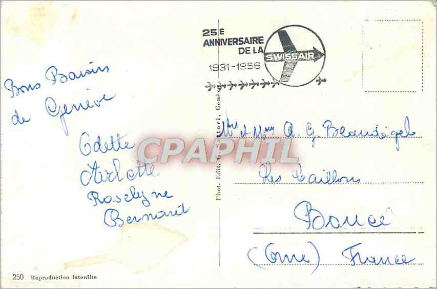 CPM Souvenir de Geneve  — Verso