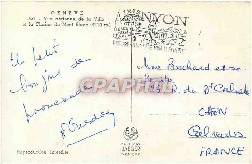 CPM Geneve Vue aerienne de la Ville et la Chaine du Mont Blanc  — Verso