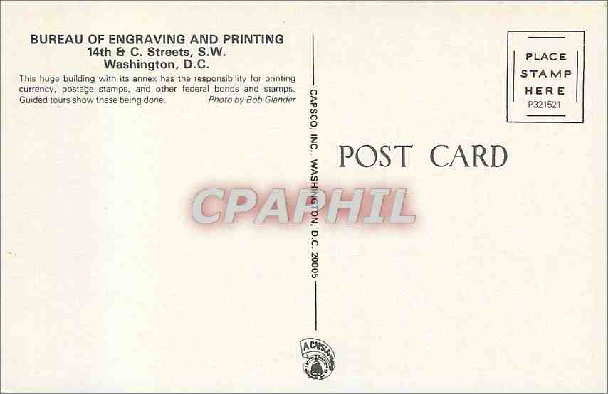 CPM Bureau des Gravures Washington DC  — Back