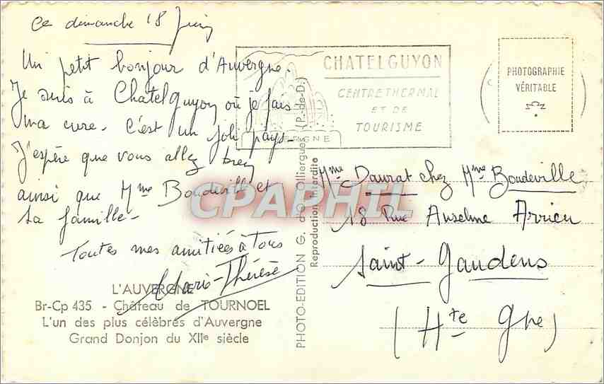 CPM L'Auvergne Chateau de Tournoel L'un des plus celebres d'Auvergne  — Rückseite