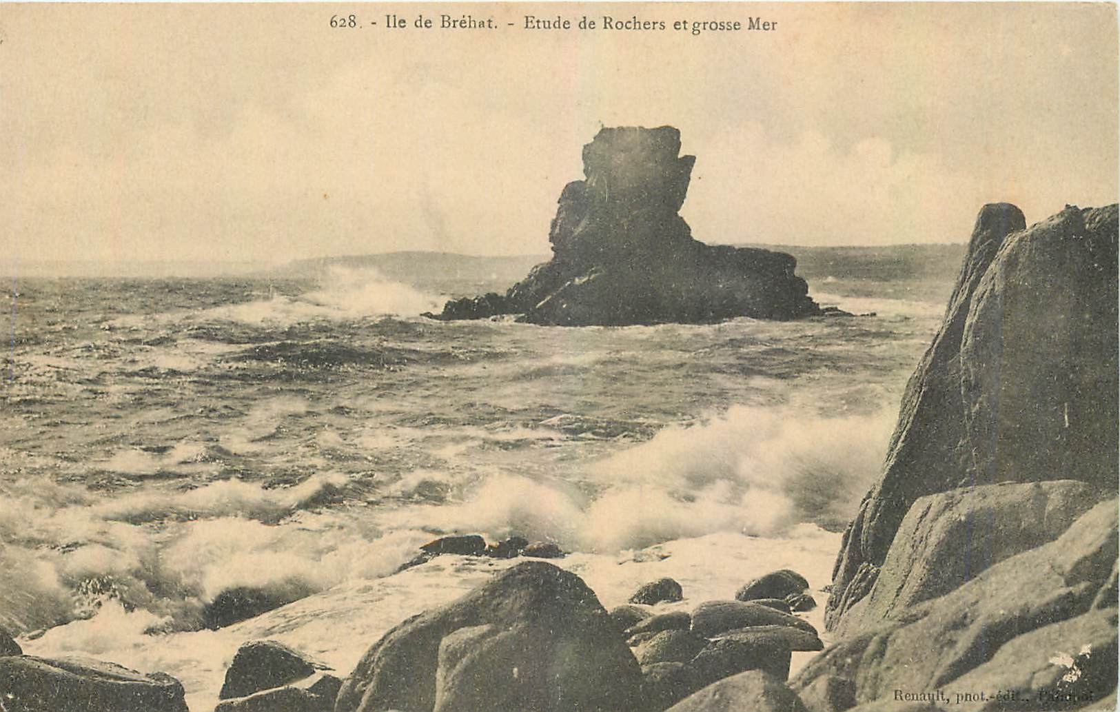 CPA Ile de Brehat Etude de Rochers et grosse Mer 