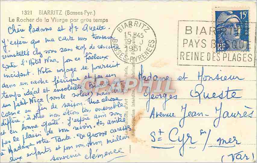 Le Rocher de la Vierge à Biarritz — gros temps — éditeur Léon — Rückseite