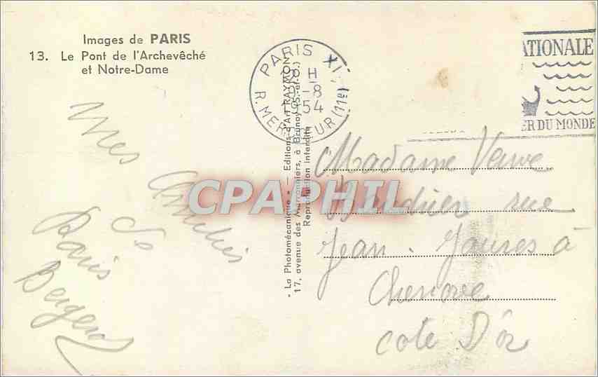 CPM Images de Paris Le Pont de l'Archeveche et Notre Dame  — Verso