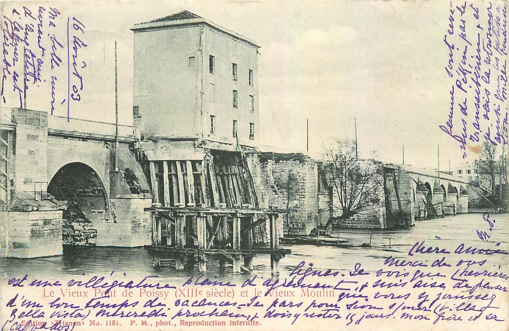 CPA Le Vieux Pont de Poissy et le Vieux Moulin Carte 1900