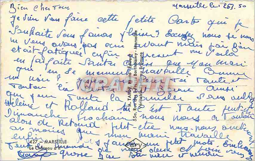 CPM Marseille Le Chateau d'If  — Verso