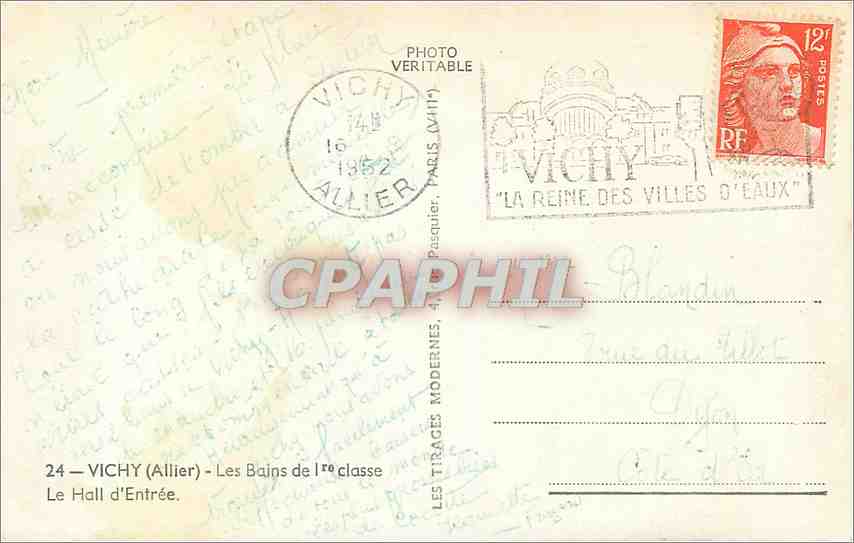 CPM Vichy Allier Les Bains de 1re classe Le Hall d'Entree  — Rückseite