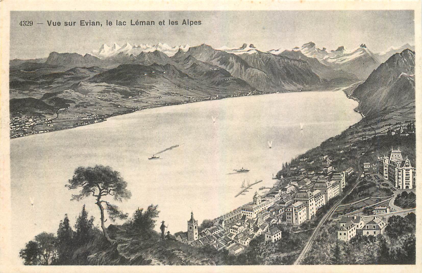 CPA Vue sur Evian le Lac Leman et les Alpes 