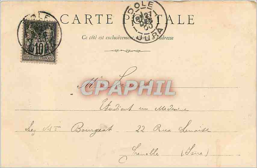 CPA Dole Entree du College de l'Arc Carte 1900 — Back