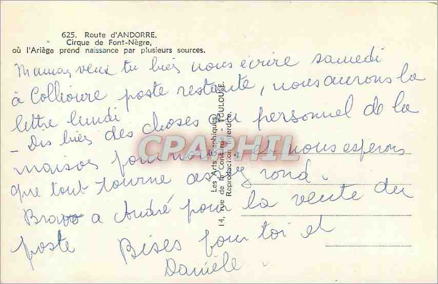CPA Route d'Andorre Cirque de Font Negre  — Rückseite