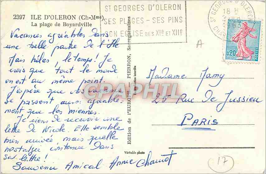 CPM Ile d'Oleron Ch Mme La plage de Boyardville  — Back